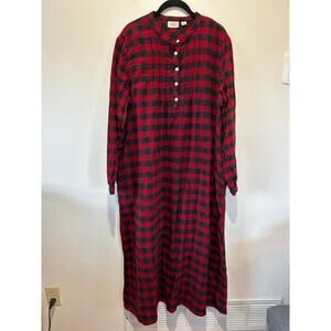 Vintage L.L. Bean flannel plaid night gown size XL red black house dress pockets
